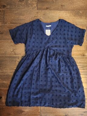 ☀️Girls Navy Blue V-Neck Textured Casual Dress. NWT Sz M